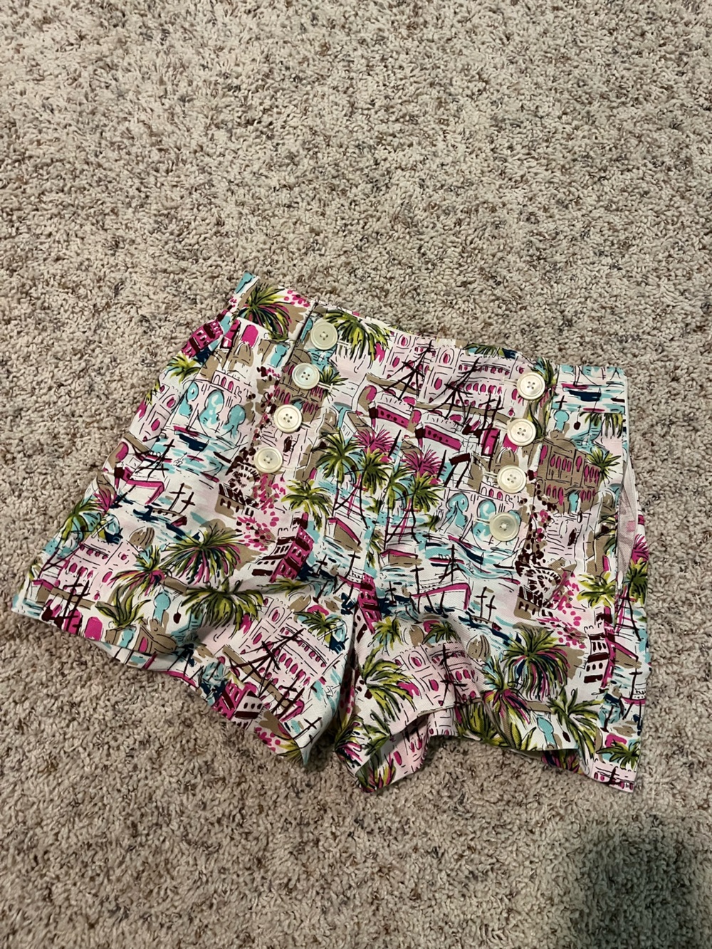 J. Crew Multicolor Tropical Print Shorts with Button Detail